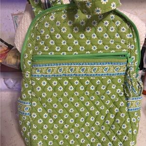 Vera Bradley Apple Green Backpack With Flowers RETIRED Made In USA